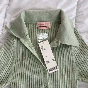 Urban Outfitters Long Sleeve Crop Top, collared shirt, mint green